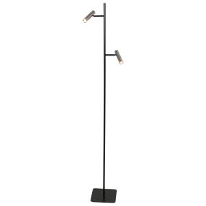 Tweelichts vloerlamp zwart met stalen details Mexlite Lumo