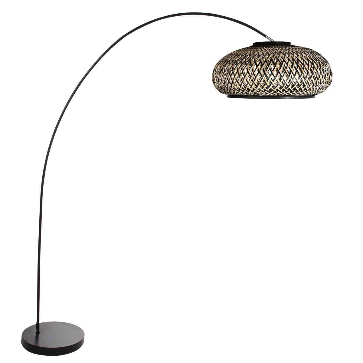 Vloerlamp met bamboekap en slanke zwarte voet Mexlite Solva