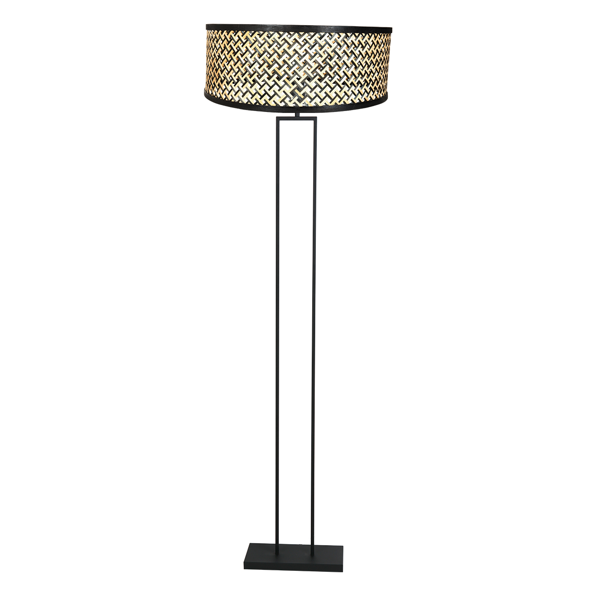 Zwarte industriële vloerlamp met rieten kap Steinhauer Stang - Afbeelding 2