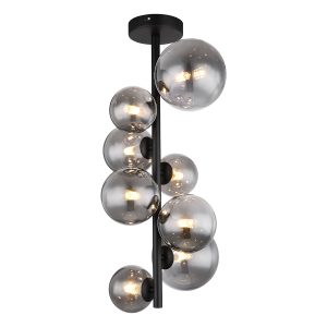 Zwarte plafondlamp 8-rookglasbol verticaal Globo Riha