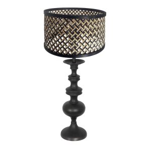 Zwarte tafellamp met rieten kap Anne Light & Home Lyons