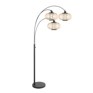 Zwarte booglamp met brede bamboekap Steinhauer Sparkled Light