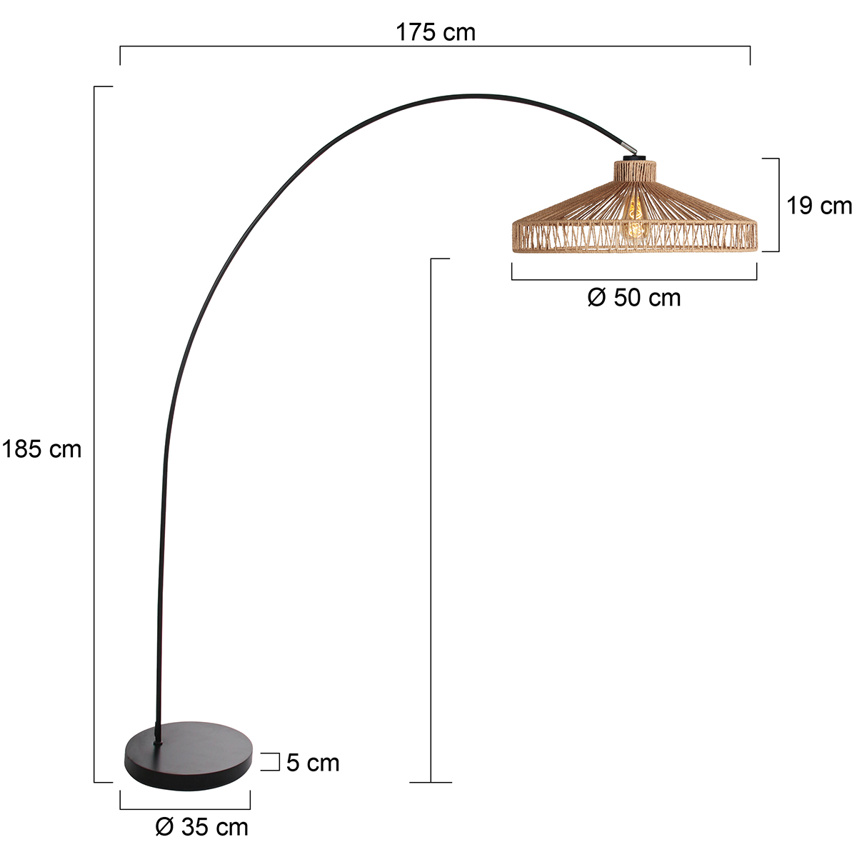 Zwarte booglamp met brede touwkap Mexlite Solva - Afbeelding 8