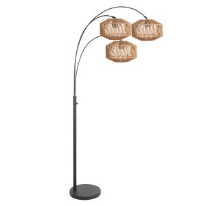 Zwarte drie lichts booglamp met touwlampenkap Steinhauer Sparkled Light