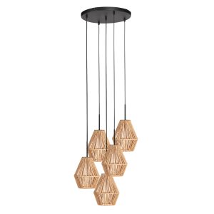 Zwarte hanglamp met vijf hoge touwkappen Mexlite HaloSwap