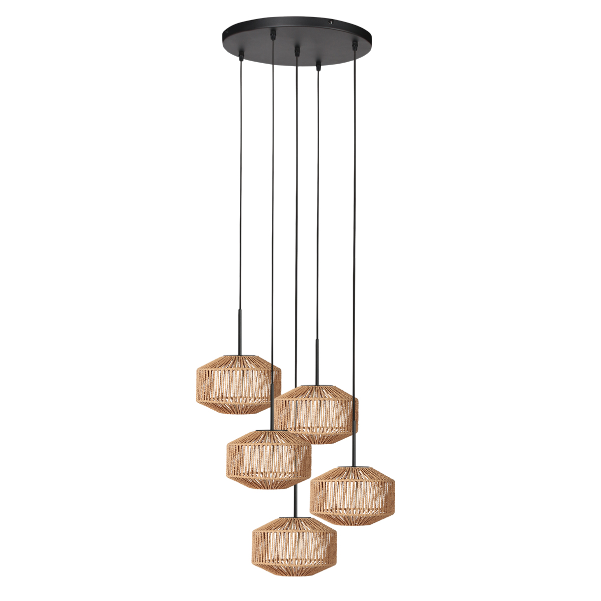 Zwarte hanglamp met vijf touwlampenkappen Mexlite HaloSwap - Afbeelding 4