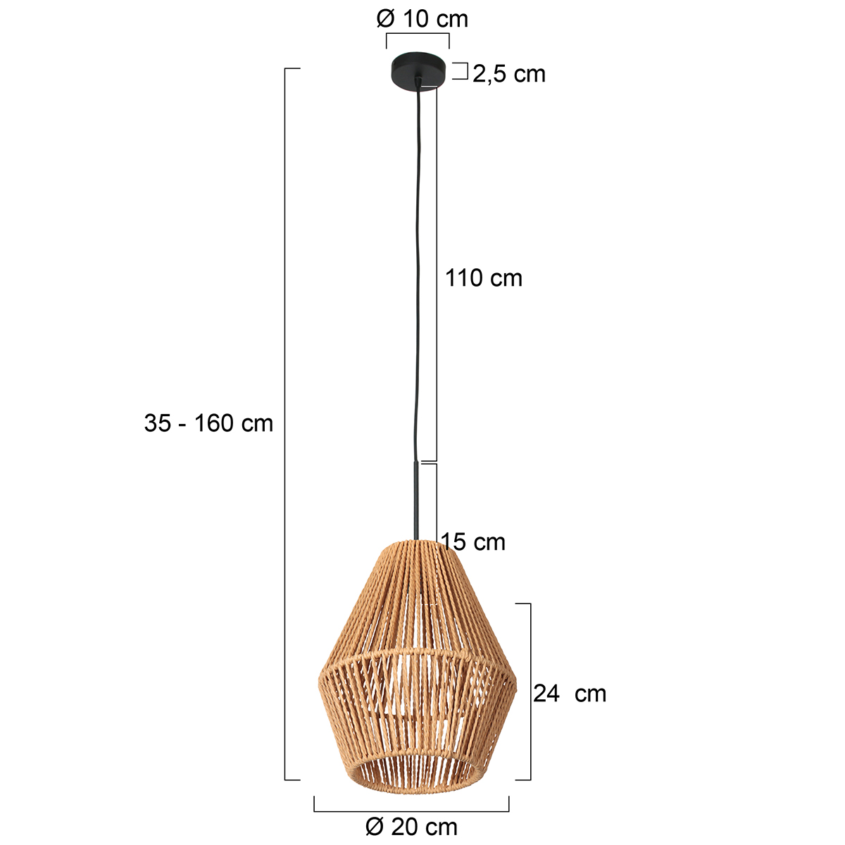 Zwarte pendel met hoge touwkap Steinhauer Sparkled Light - Afbeelding 8