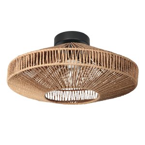 Zwarte plafondlamp met brede touwlampenkap Steinhauer Bloeba